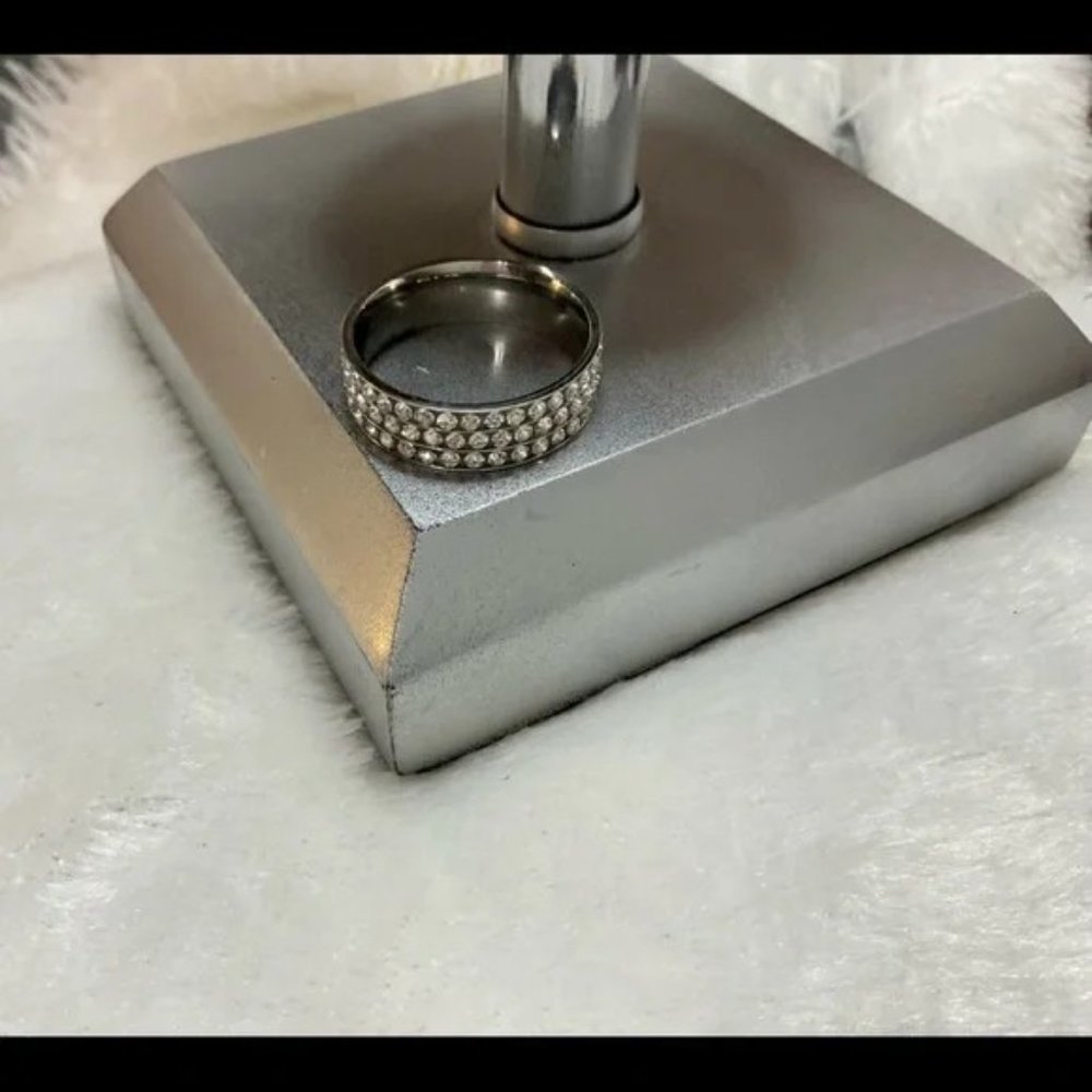 Stainless Steel 3 Row Crystal Eternity Band